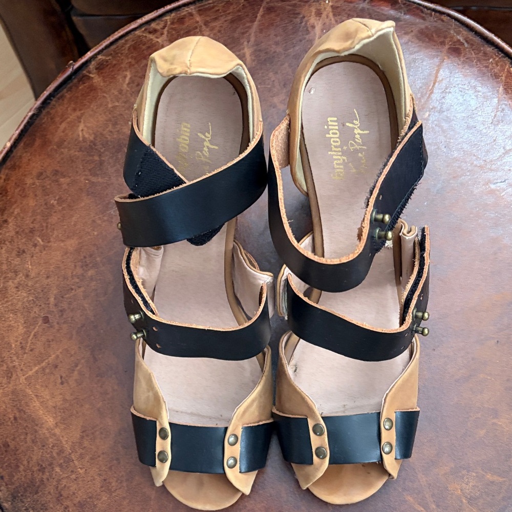 Fly London Black and Tan Strappy Sandals